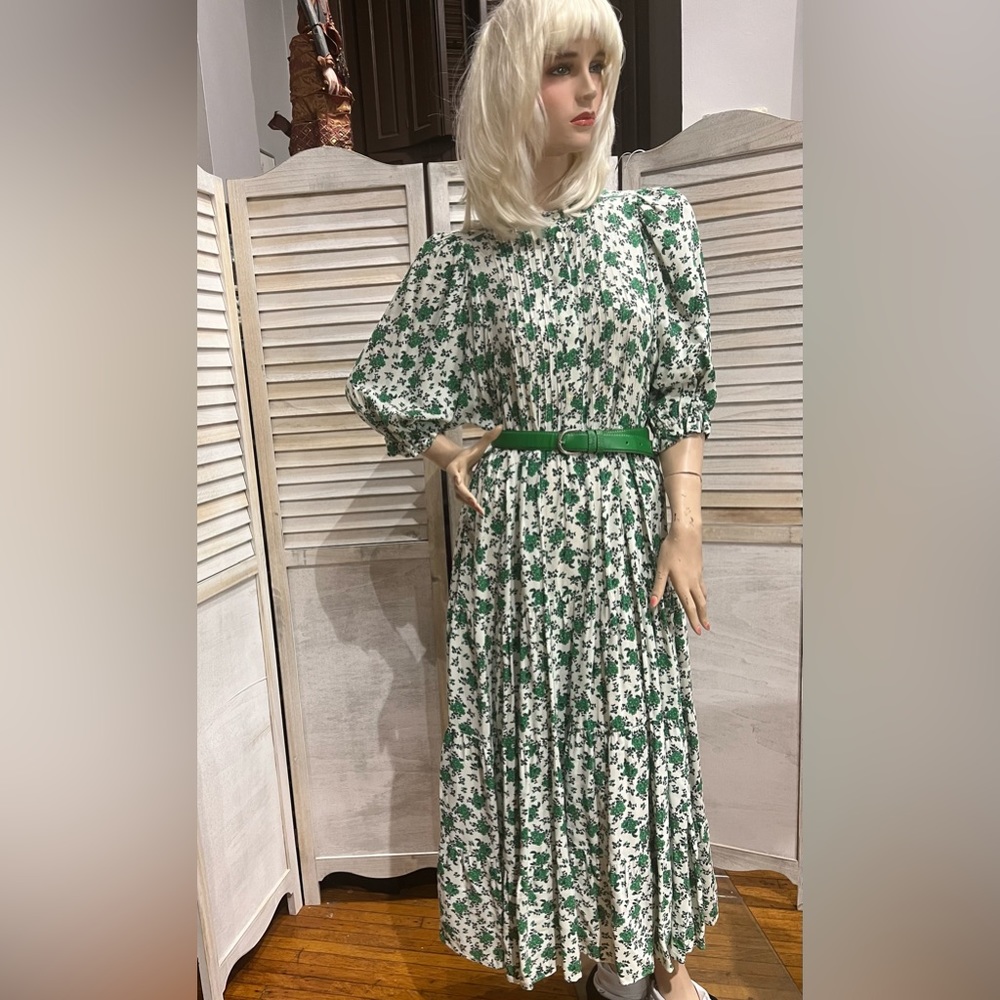 ZARA XS floral print puff sleeve tiered maxi dress.